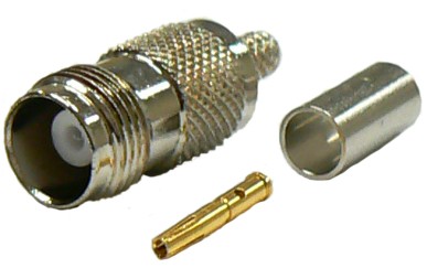 TNC female crimp connector for MIL-SPEC RG58 coaxial cables, DC-11 GHz, 50 Ohms – nickel plated